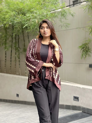 Coffee Brown Block Short Kimono – Chic Outer Layer for Women | TrendyBuzz
