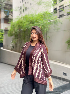 Coffee Brown Block Short Kimono – Chic Outer Layer for Women | TrendyBuzz