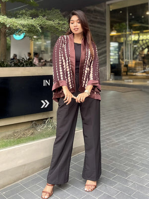 Coffee Brown Block Short Kimono – Chic Outer Layer for Women | TrendyBuzz