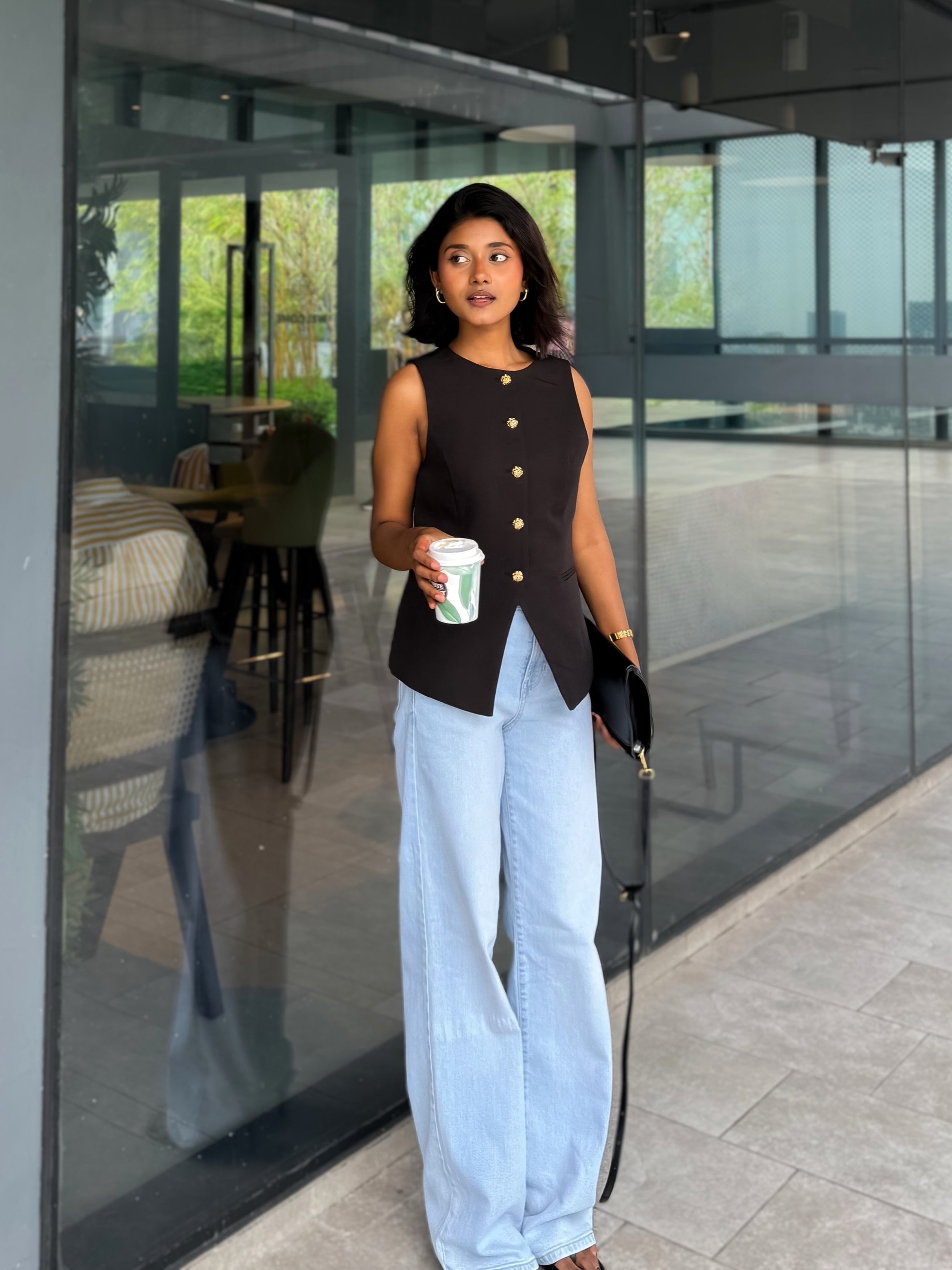 Boss Lady black vest for women by Trendy Buzz. Style it With Formal Pant,Skirt or More. Can Be worn in formal events,parties,casual hangouts. old money vibe fit.