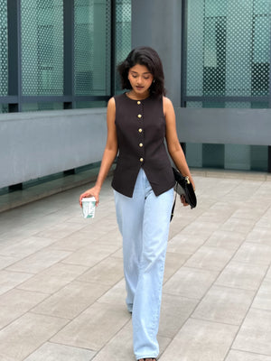 Boss Lady black vest for women by Trendy Buzz. Style it With Formal Pant,Skirt or More. Can Be worn in formal events,parties,casual hangouts. old money vibe fit.