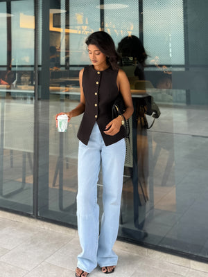 Boss Lady black vest for women by Trendy Buzz. Style it With Formal Pant,Skirt or More. Can Be worn in formal events,parties,casual hangouts. old money vibe fit.