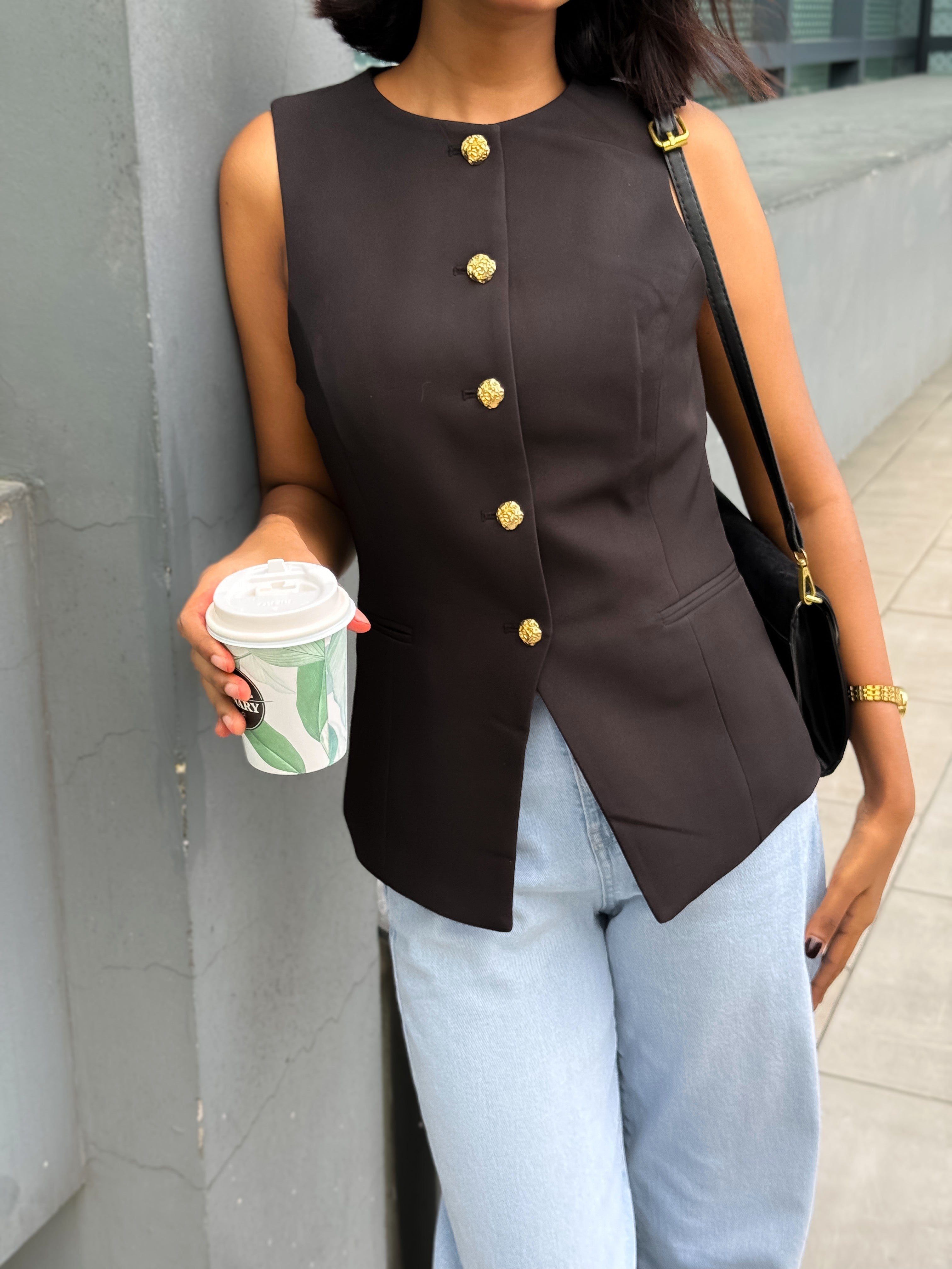 Boss Lady black vest for women by Trendy Buzz. Style it With Formal Pant,Skirt or More. Can Be worn in formal events,parties,casual hangouts. old money vibe fit.
