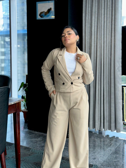 Ladies Crop Beige Blazer Set || Fashionable Blazer Suit || Women Blazer
