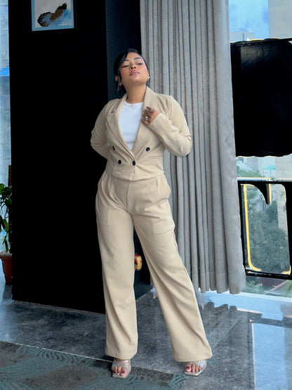 Ladies Crop Beige Blazer Set || Fashionable Blazer Suit || Women Blazer