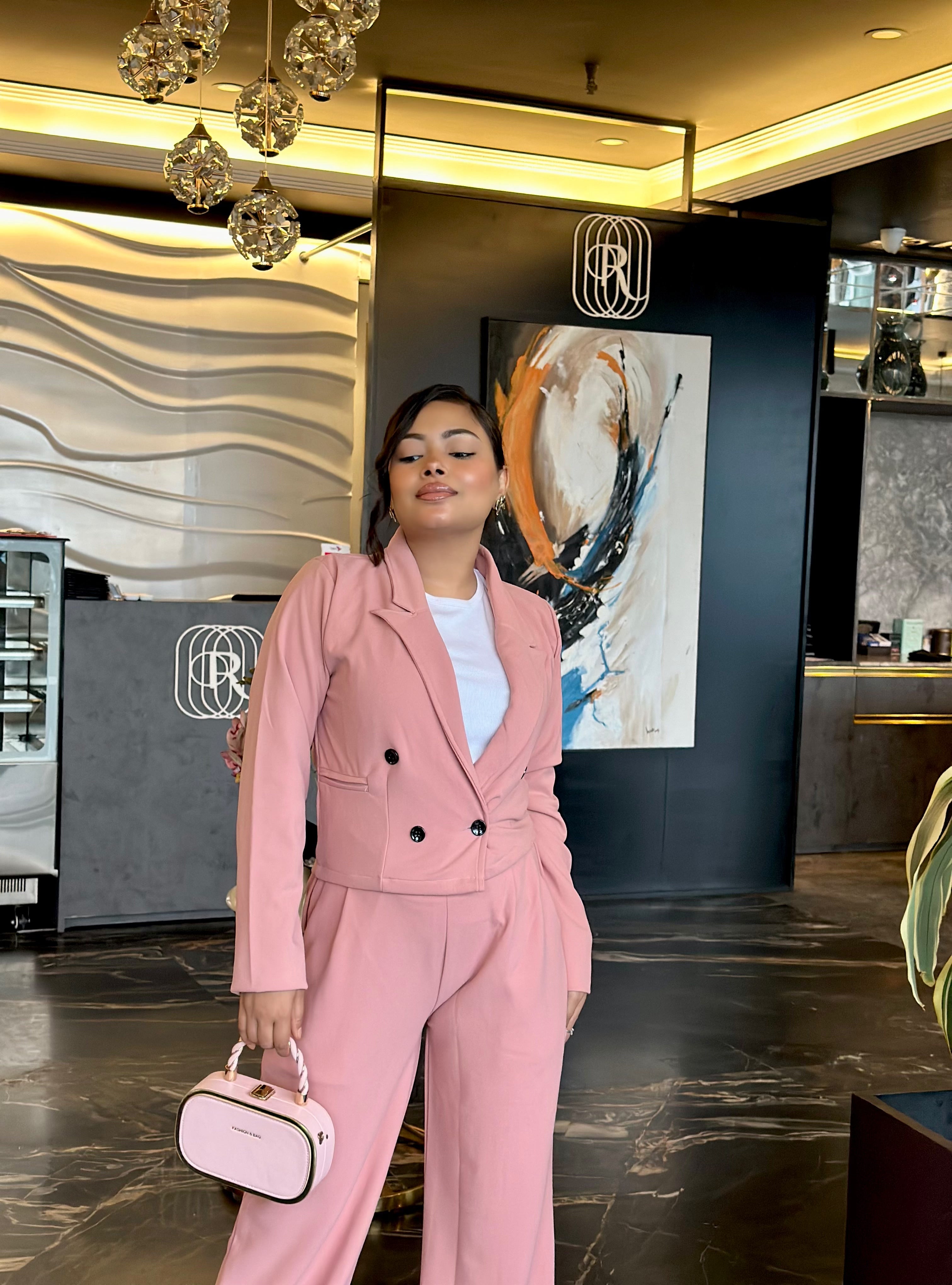 Ladies Crop Pink Pookie Blazer Set || Fashionable Blazer Suit || Women Blazer