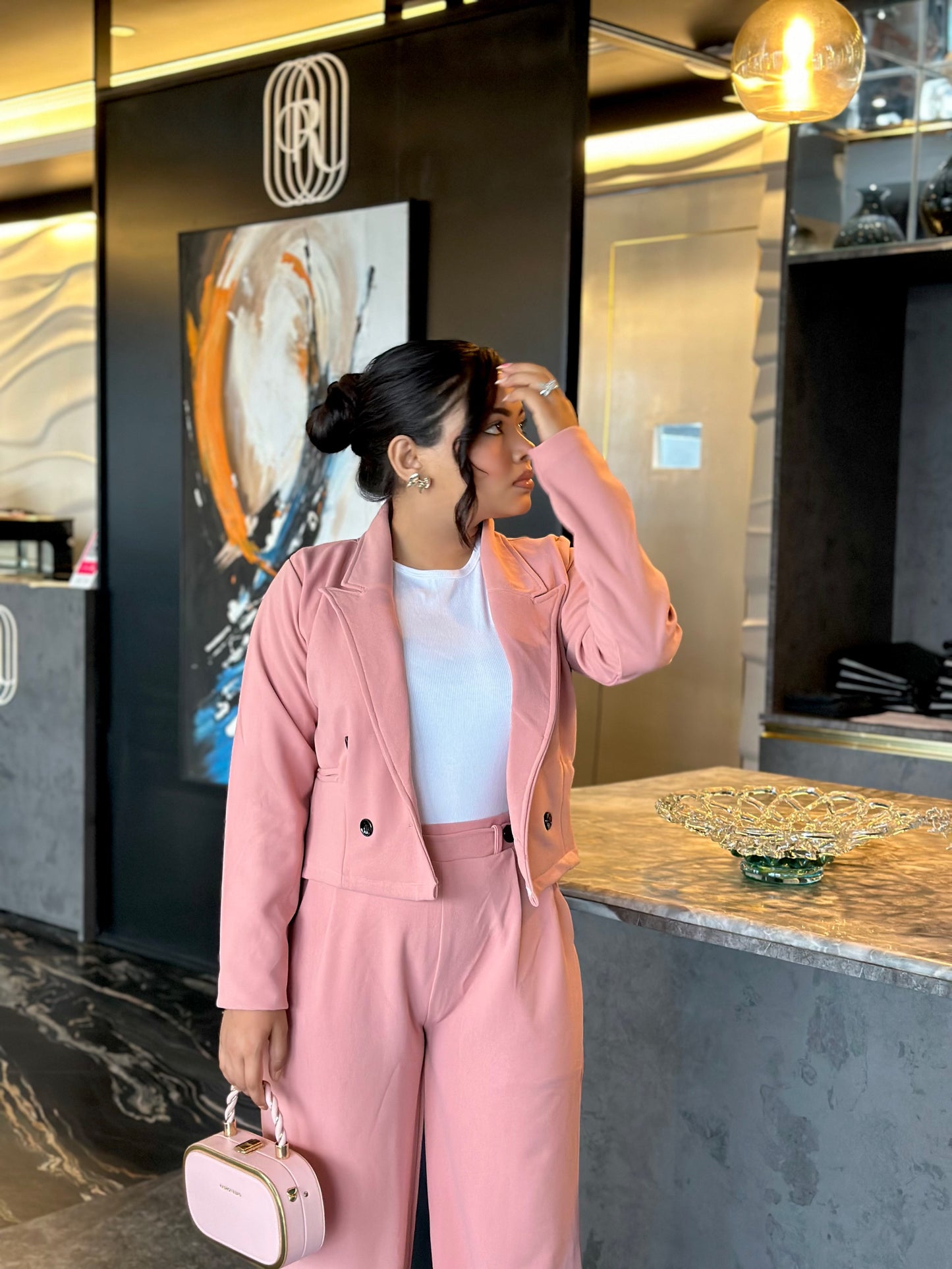 Ladies Crop Pink Pookie Blazer Set || Fashionable Blazer Suit || Women Blazer