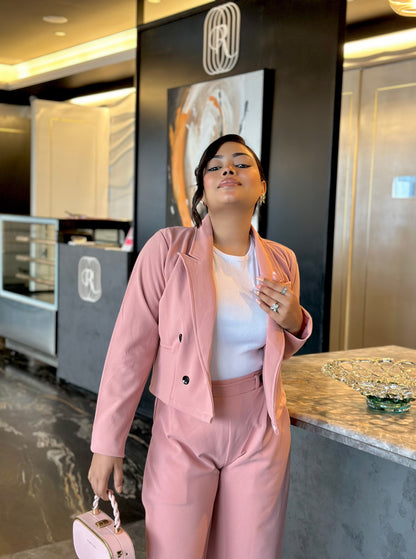 Ladies Crop Pink Pookie Blazer Set || Fashionable Blazer Suit || Women Blazer