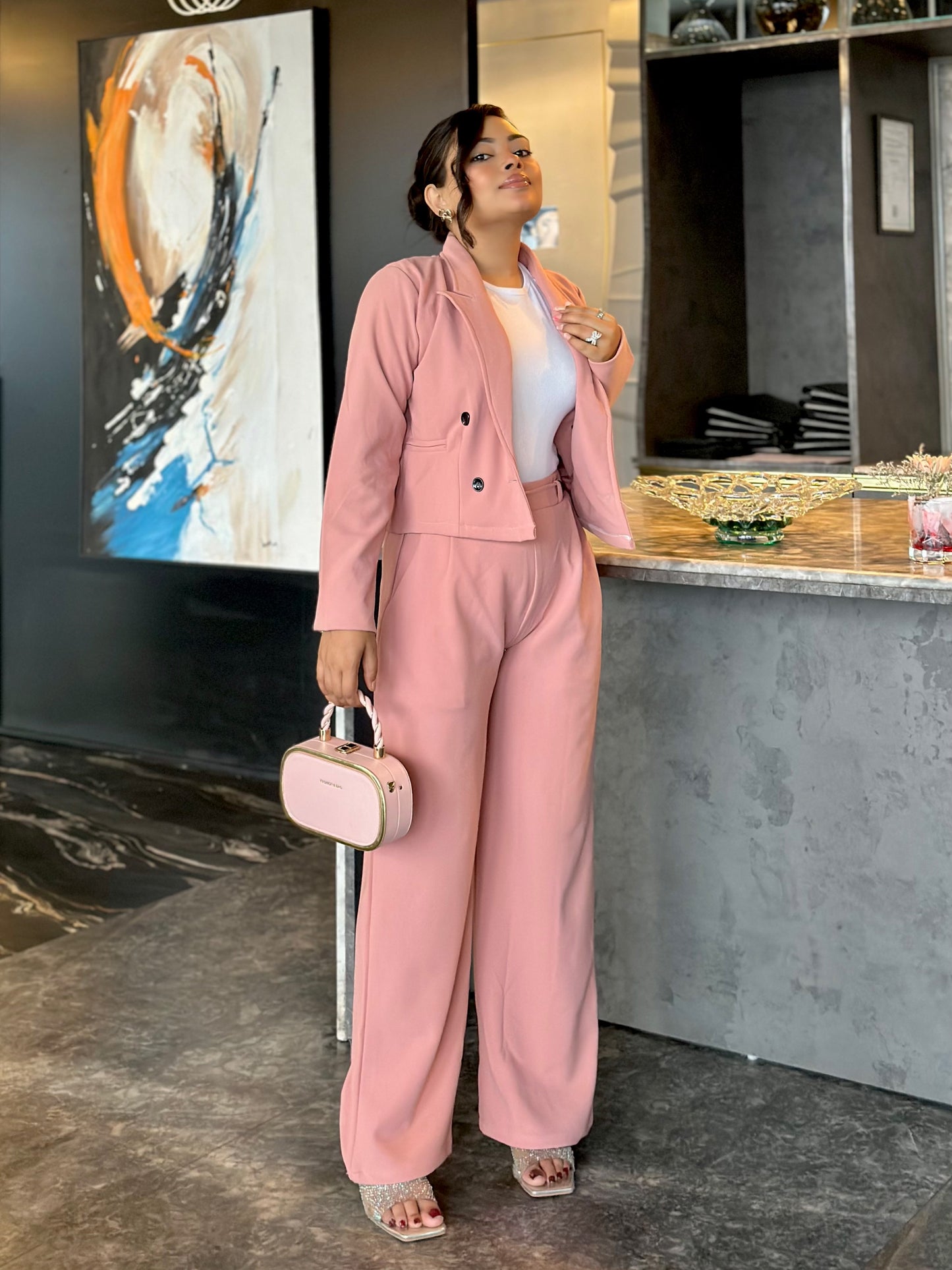 Ladies Crop Pink Pookie Blazer Set || Fashionable Blazer Suit || Women Blazer
