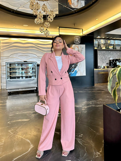 Ladies Crop Pink Pookie Blazer Set || Fashionable Blazer Suit || Women Blazer