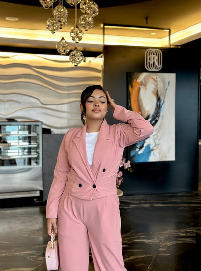 Ladies Crop Pink Pookie Blazer Set || Fashionable Blazer Suit || Women Blazer