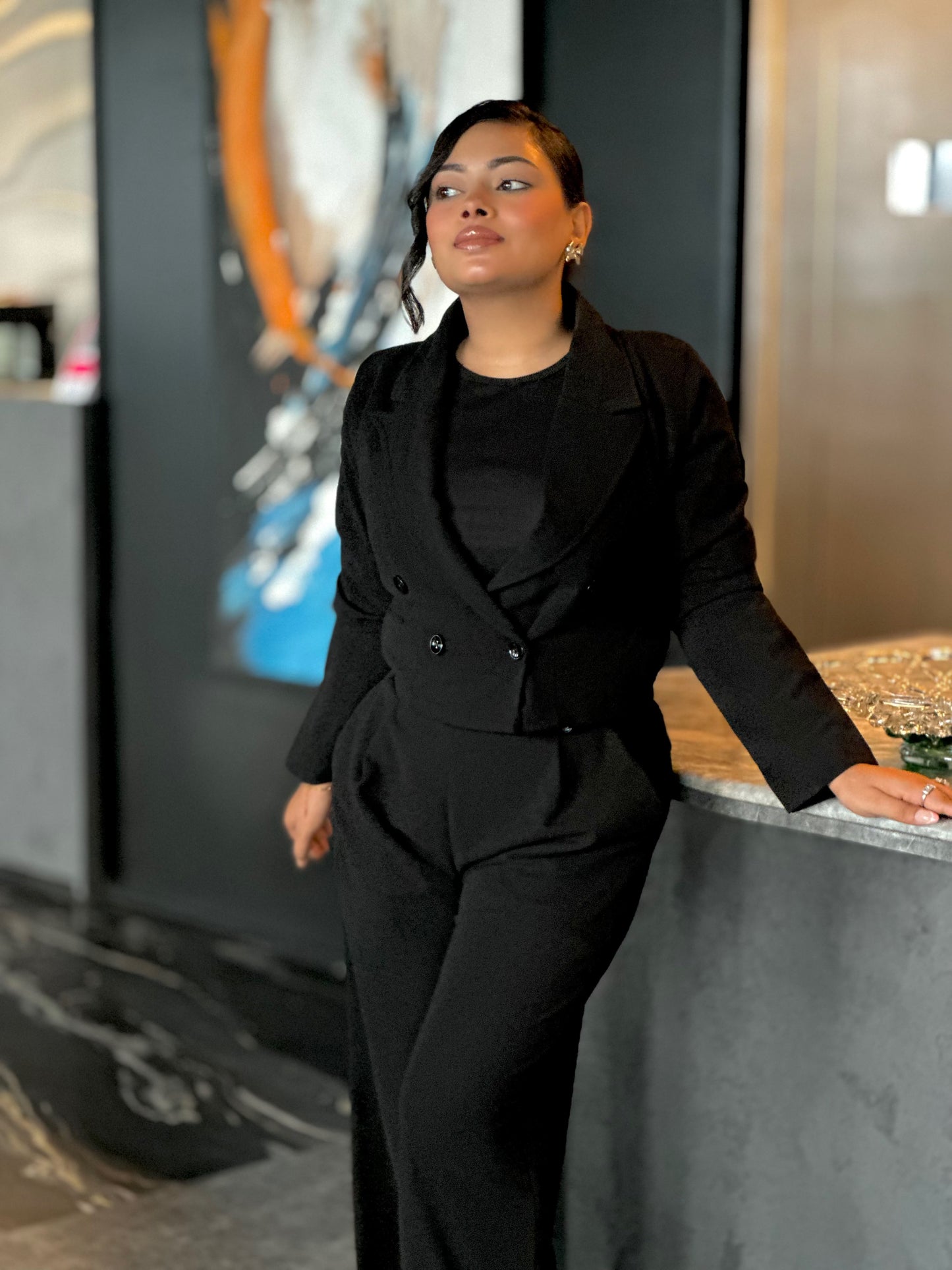 Ladies Crop Black Blazer Set || Fashionable Blazer Suit || Women Blazer