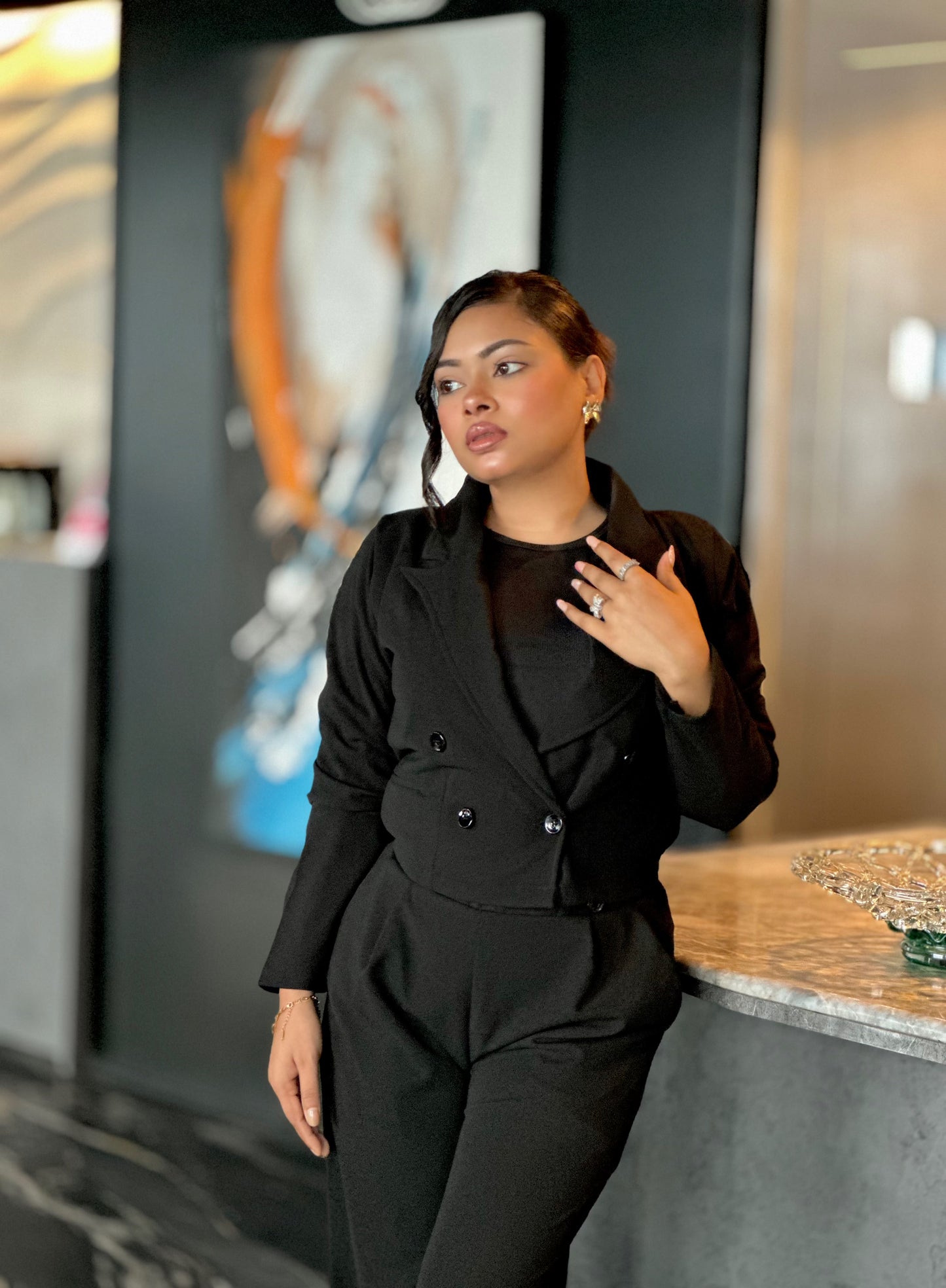 Ladies Crop Black Blazer Set || Fashionable Blazer Suit || Women Blazer