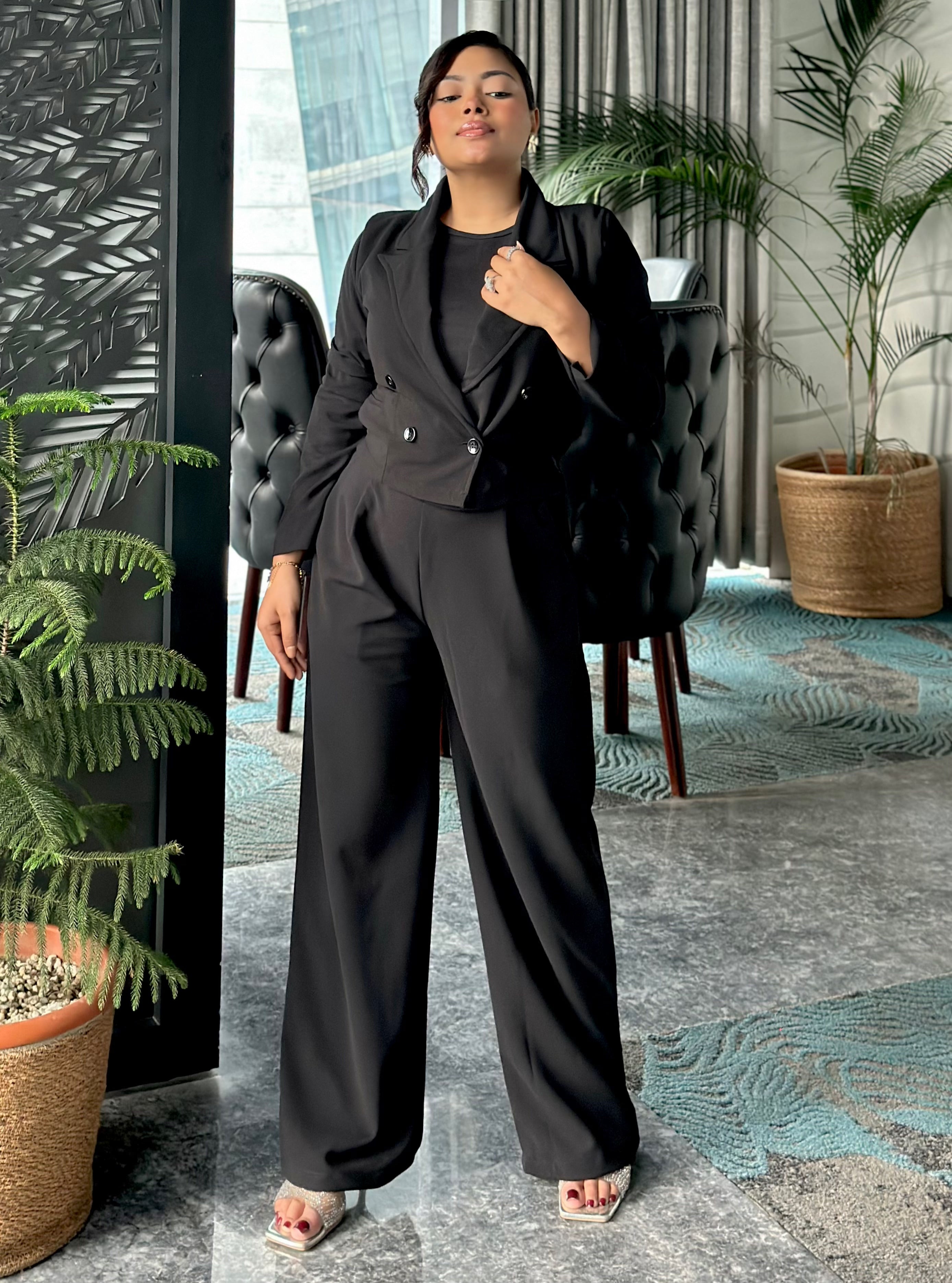 Ladies Crop Black Blazer Set || Fashionable Blazer Suit || Women Blazer