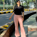 Women's Flared Pants || Ladies Flare Pant || Light Pink