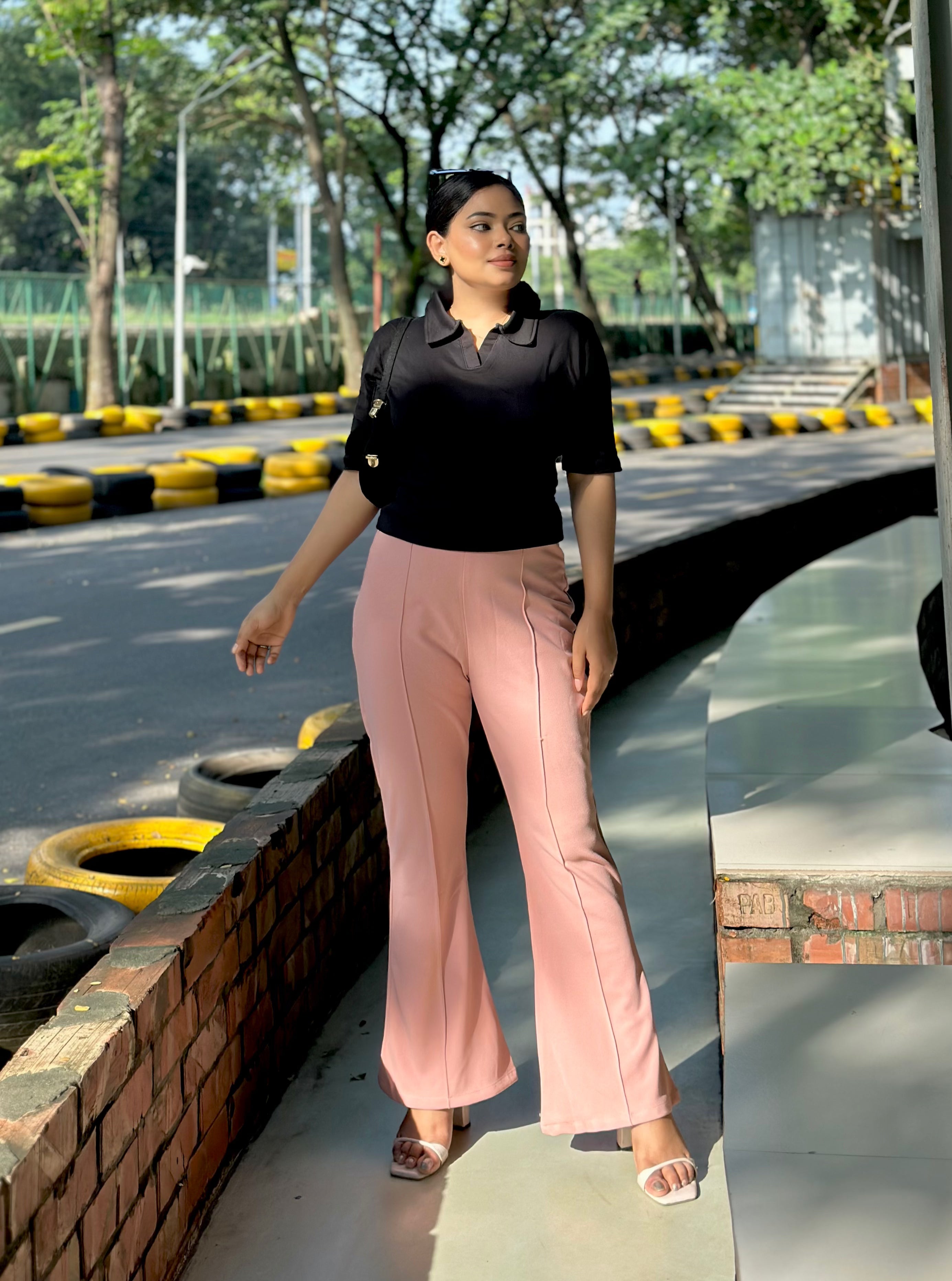Women's Flared Pants || Ladies Flare Pant || Light Pink