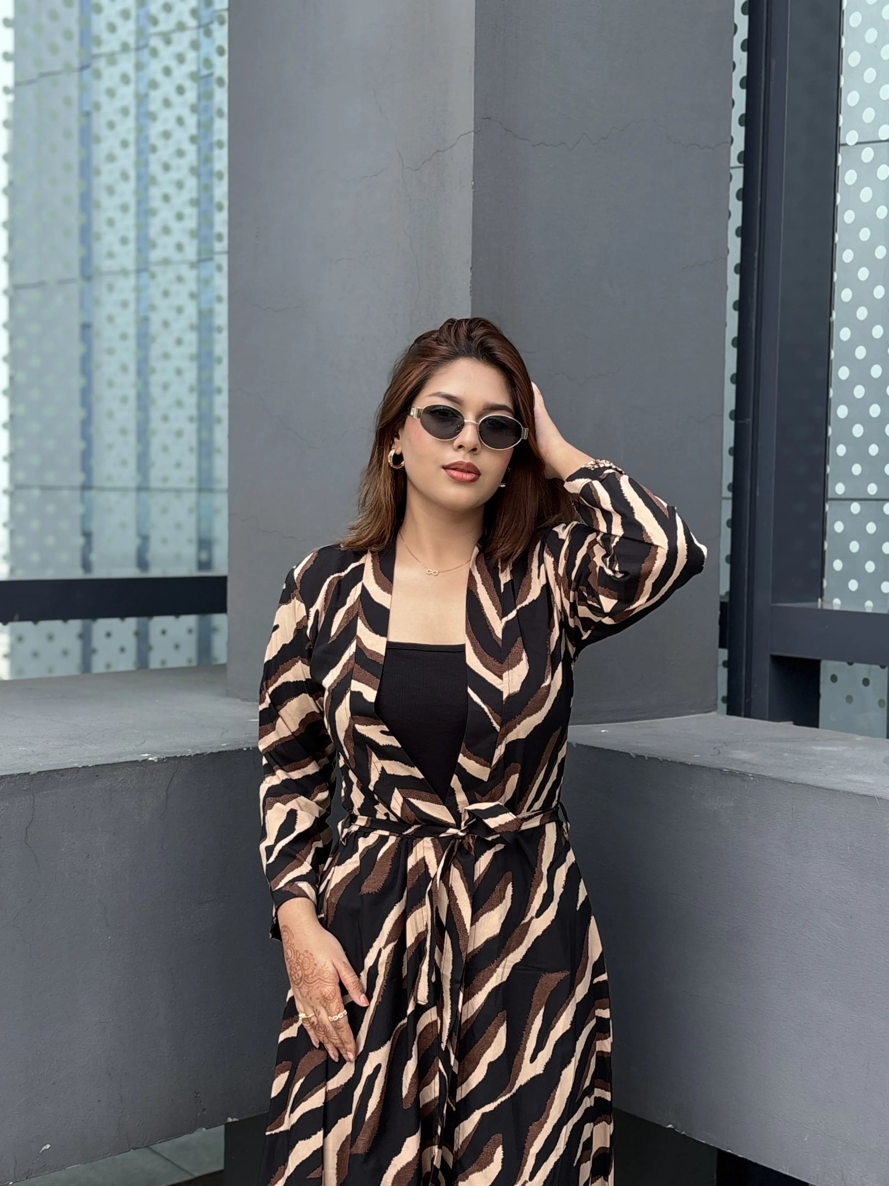 Long Shrug for Women In Brown Rainbow Print || Trendy Buzz