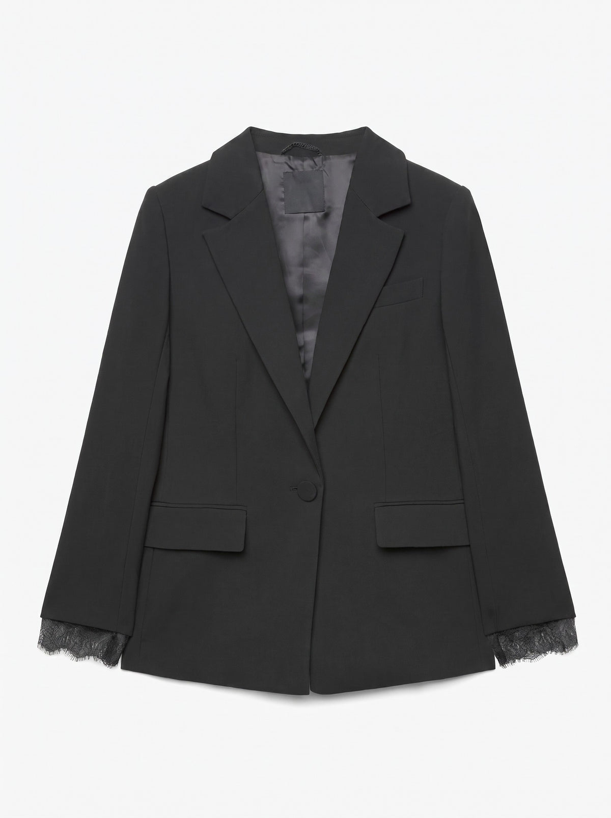 Premium black blazer with lace-attached sleeves for women. Trendy Buzz BD.