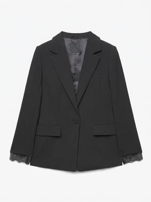 Premium black blazer with lace-attached sleeves for women. Trendy Buzz BD.