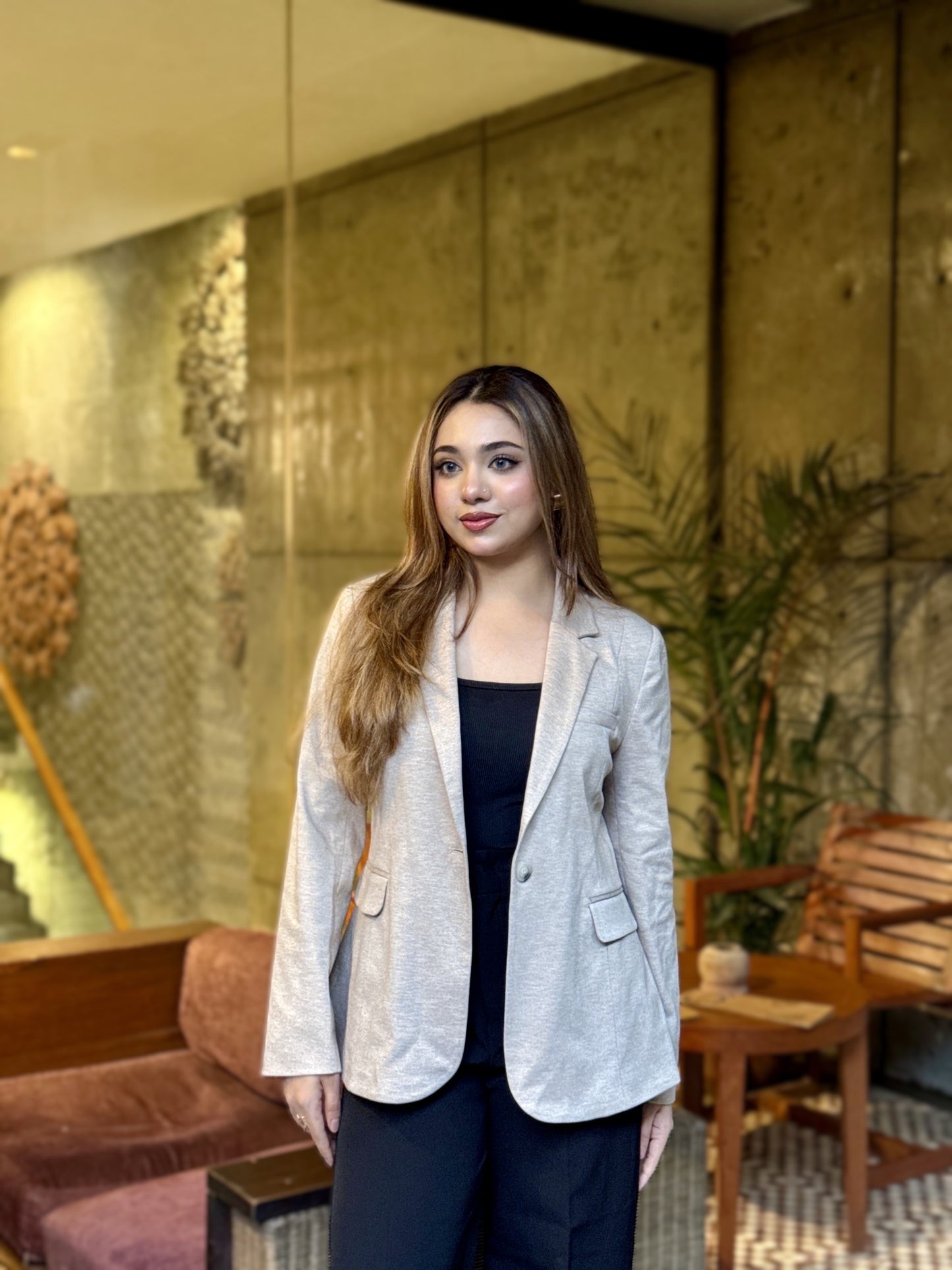 Semi-Fit Beige Formal Blazer for Women | Women’s Blazer | TrendyBuzz Bangladesh