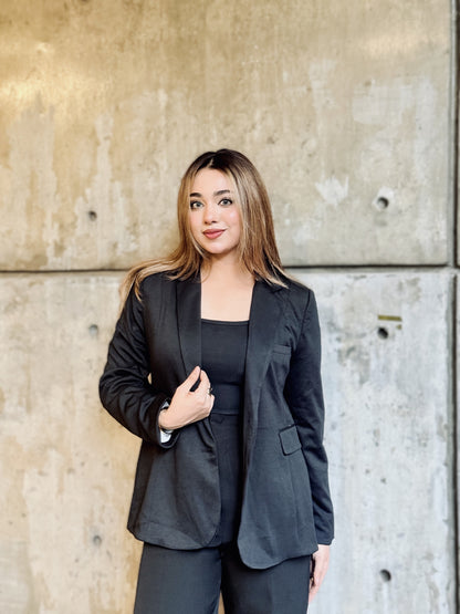 Semi-Fit Black Formal Blazer for Women | Women’s Black Blazer | TrendyBuzz Bangladesh