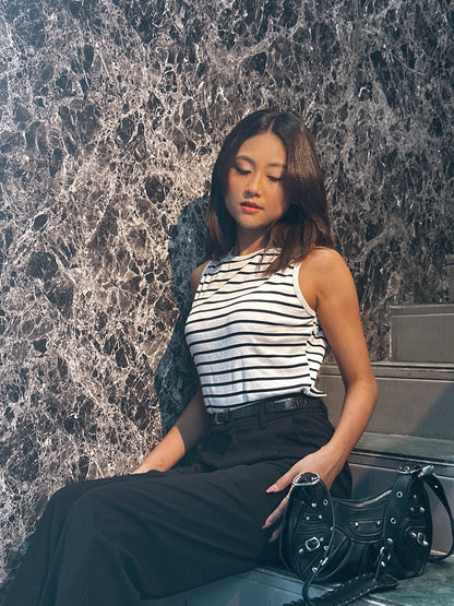 Ladies Tank Top – Stylish Sleeveless Casual Wear || Black & White Stripe
