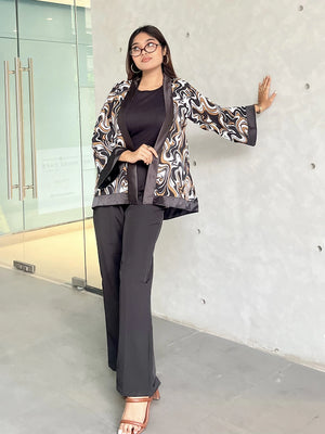 Mocha Marble Print Short Kimono – Chic Outer Layer for Women | TrendyBuzz