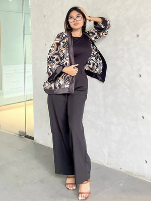 Mocha Marble Print Short Kimono – Chic Outer Layer for Women | TrendyBuzz