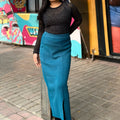Ladies Sea Blue High Waist Pencil Skirt || Western Wear || Sea Blue Skirt