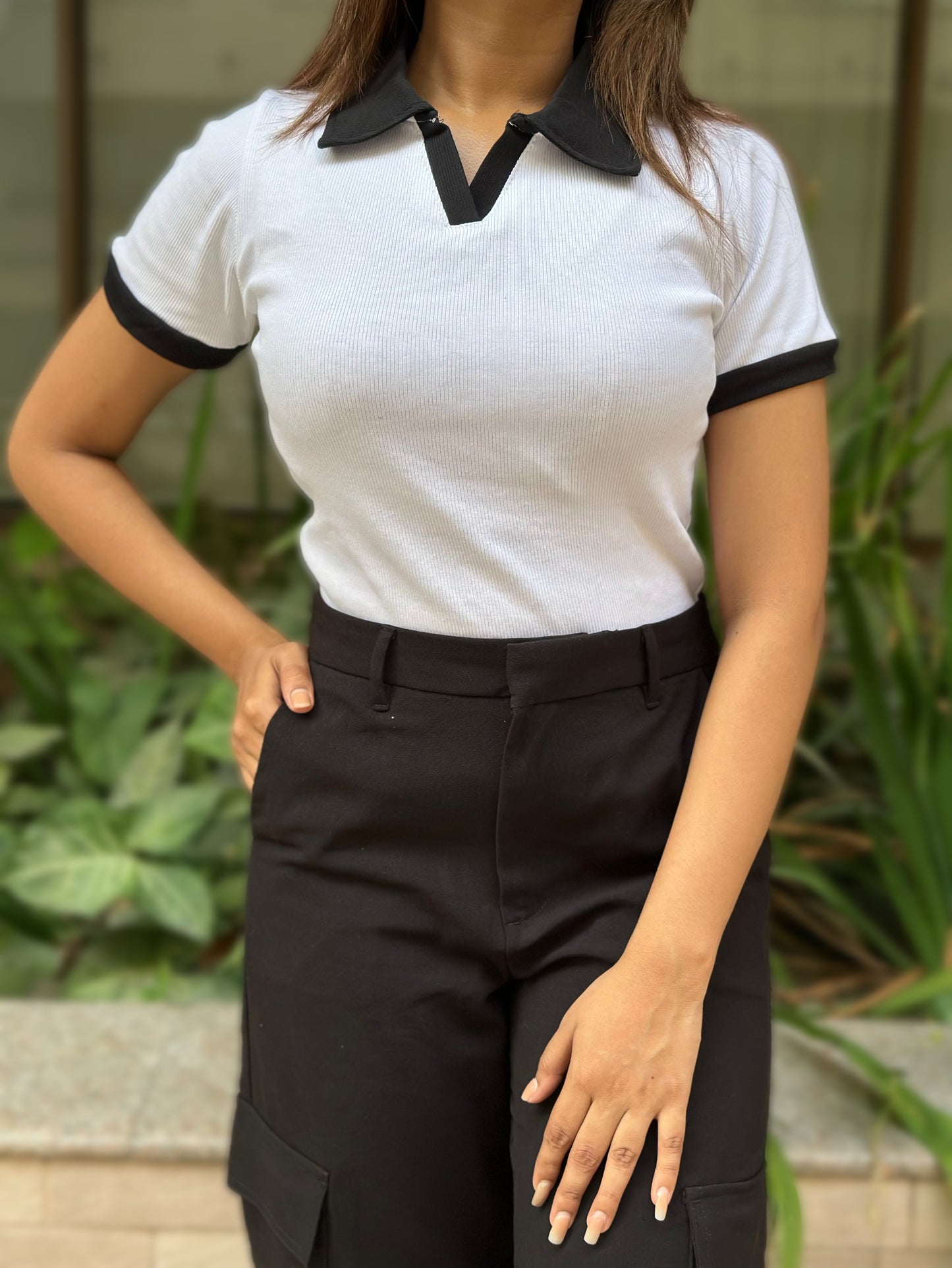 Contrast Polo T-Shirt || White