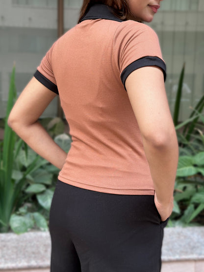 Contrast Polo T-Shirt || Brown