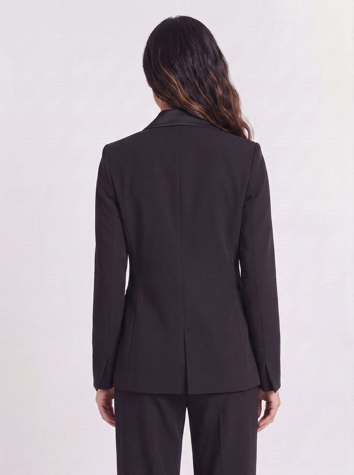 Premium 6 button double-breasted black blazer for women with satin-like lapels and flap pockets. trendy buzz bd.