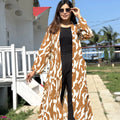 Honey Beige Long Shrug - Elegant Printed Front-Open Statement Layer for Women. Best western fit in bd. long Shrug that can be style with formal pant and tank top available on Trendy Buzz.