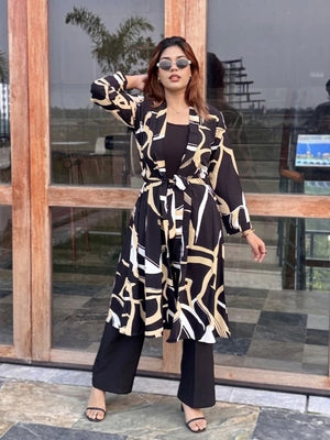 Earthline Black Printed Long Shrug – Premium Abstract Statement Layer for Women that can be used for Vacation days,Office busy days or Uni Fits in BD. Long Shrug that Defines your beauty. Trendy Buzz.