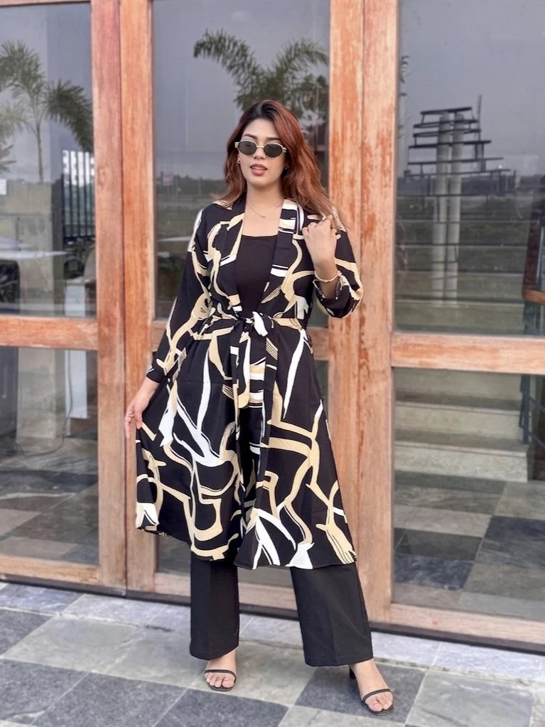 Earthline Black Printed Long Shrug – Premium Abstract Statement Layer for Women that can be used for Vacation days,Office busy days or Uni Fits in BD. Long Shrug that Defines your beauty. Trendy Buzz.