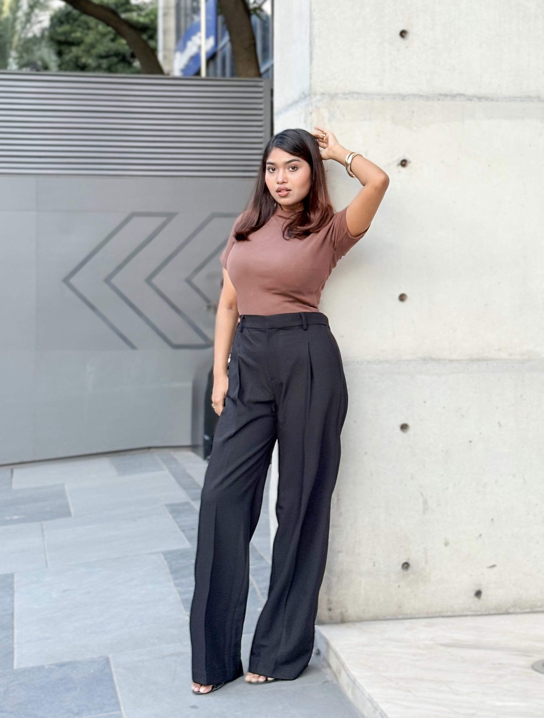 Premium Signature Straight Cut Wide Leg Formal Pant in Black for Women