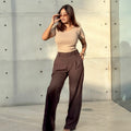 Premium Signature Straight Cut Wide Leg Formal Pant in Coffee