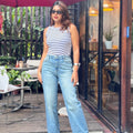 Wide Leg Baggy Jeans - Mid Blue | Women's High Waist Denim Pant