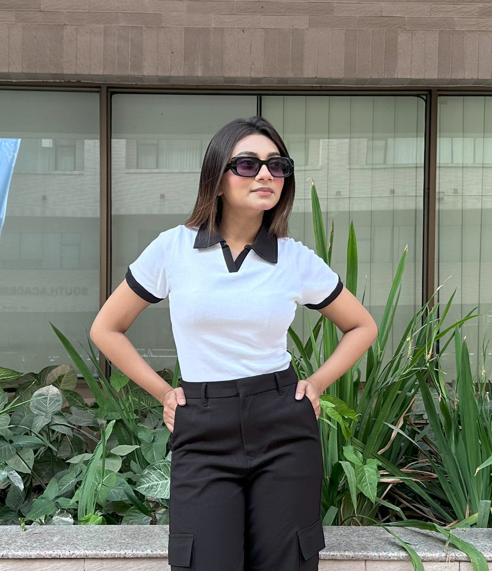 Contrast Polo T-Shirt || White