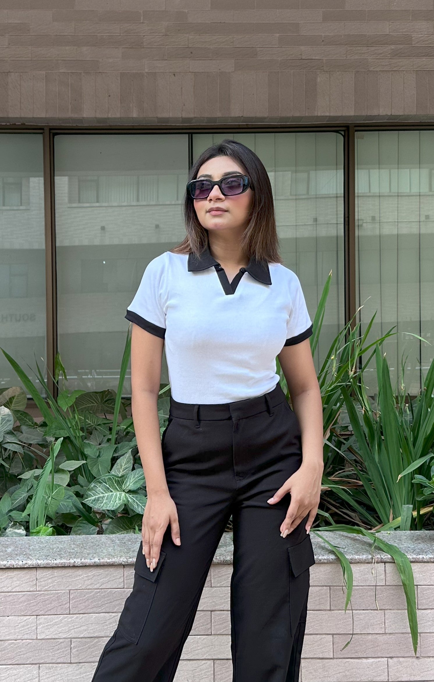 Contrast Polo T-Shirt || White