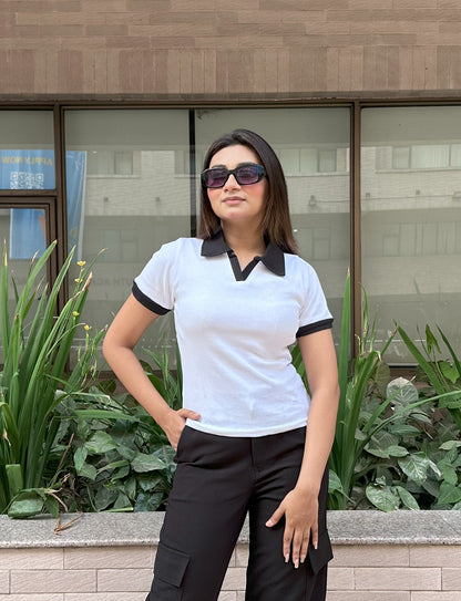 Contrast Polo T-Shirt || White