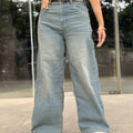 Trendy Wide Leg Jeans - Mid Tint Blue | Women's High Waist Denim Pant
