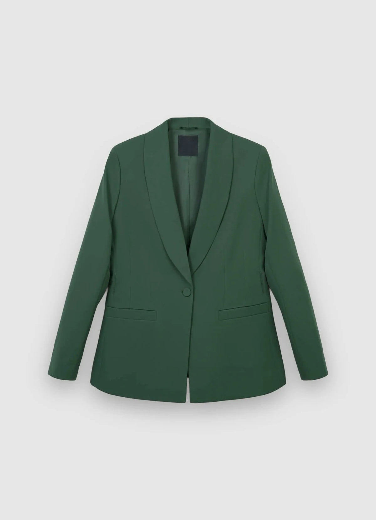 Women's 1 button solid green blazer with structured silhouette. trendy buzz bd. 