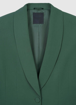 Women's 1 button solid green blazer with structured silhouette. trendy buzz bd. 