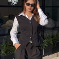 women's best black vest styling with white formal shirt and black formal pant. Trendy Buzz BD.
